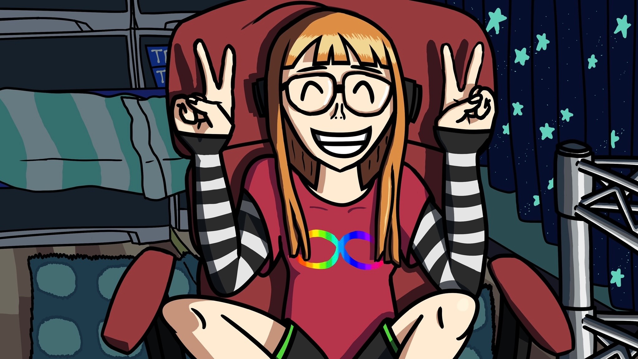 Futaba Sakura from Persona 5 wearing an Autism Acceptance Month shirt.